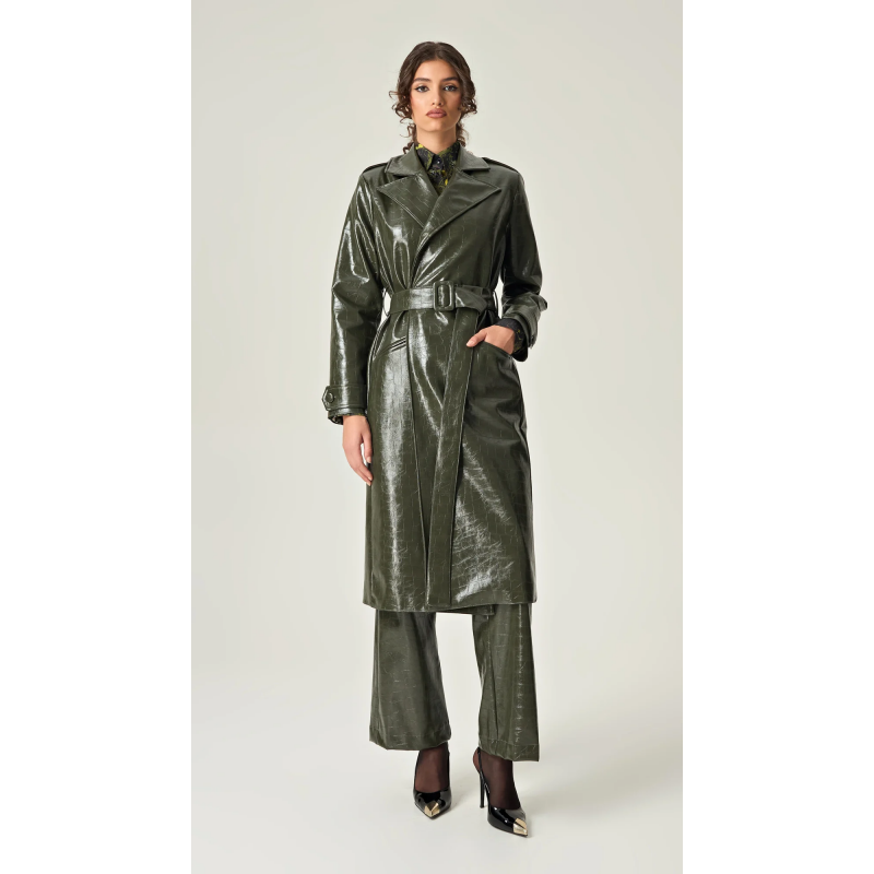 EMERALD ALLURE CROCO LEATHER TRENCH COAT