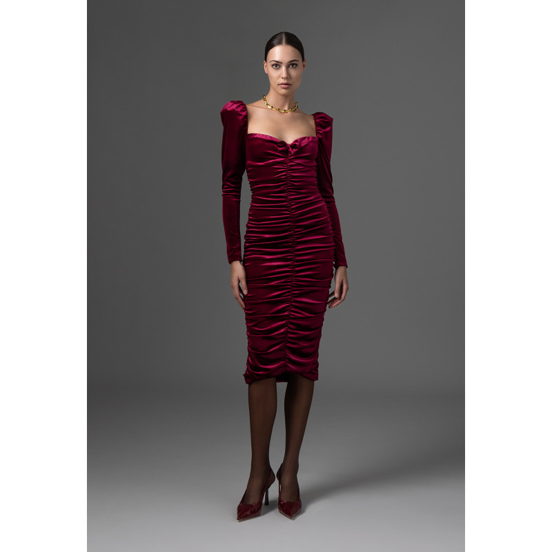 Aliyah Midi Velvet Dress Bordeaux